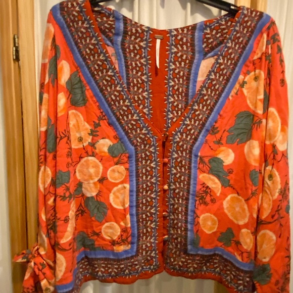 Free People Freshly Squeezed Orange citrus Top shirt size Large - Picture 2 of 7